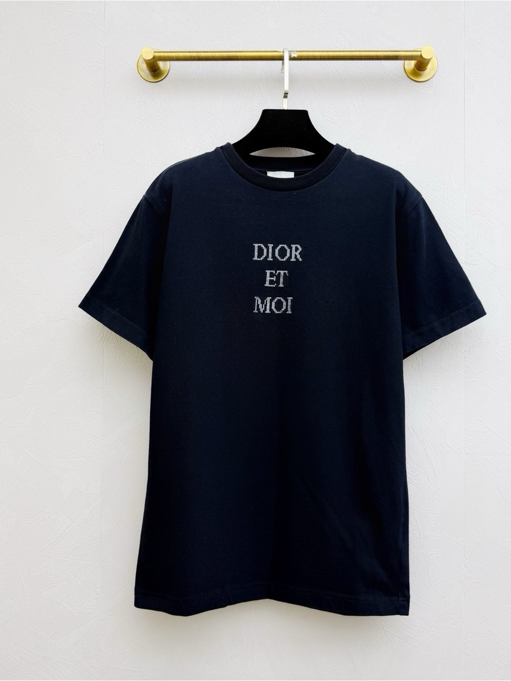 🚩steal Dior Black Cotton Tee with White Care-Label Detail